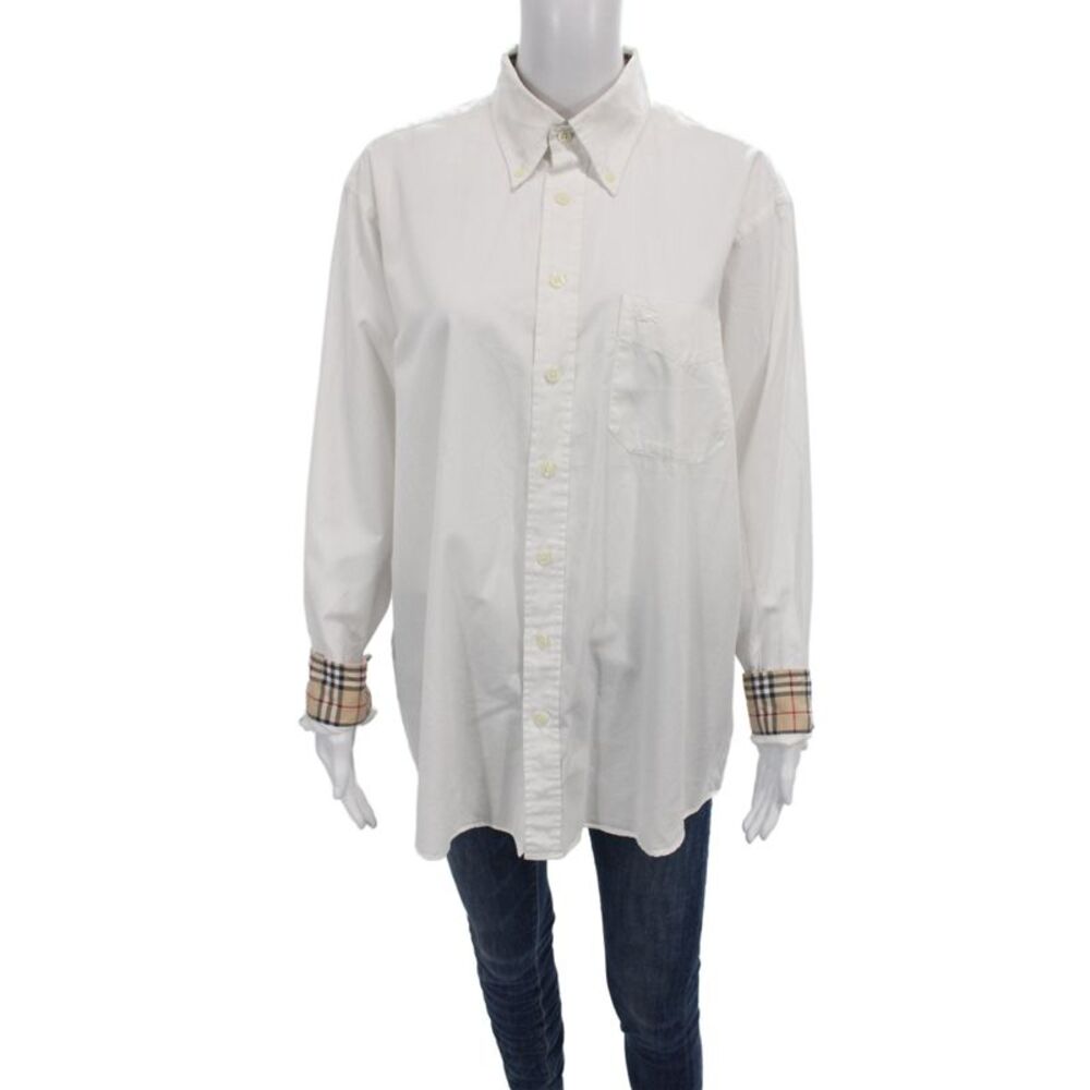 Burberry London Women Collared Long Sleeve White Shirt Size L